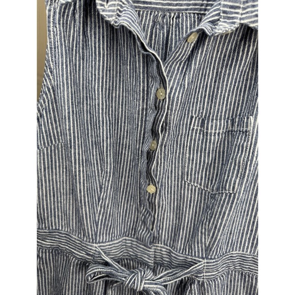 By Anthropologie Striped Linen Blend Sleeveless Romper Jumpsuit Blue White 8 - Picture 5 of 10
